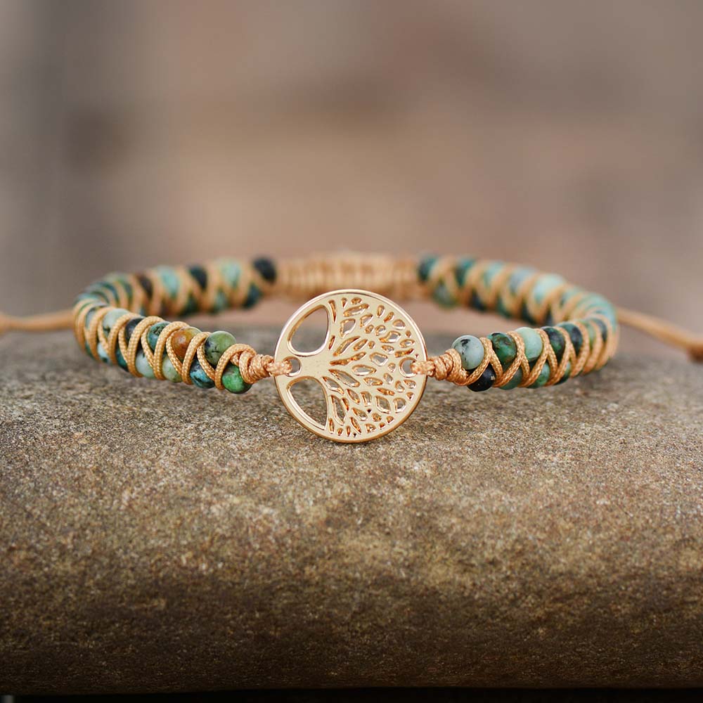Bracelet tissé main perles effet pierre naturelle — collection Wavly