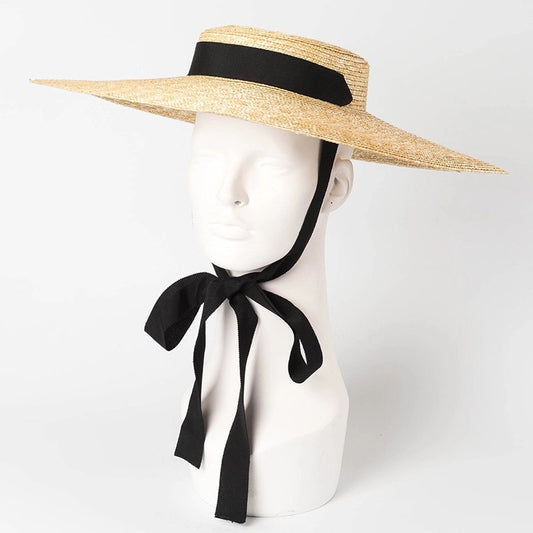 Chapeau paille plat ruban soie — édition Minimal Wavly