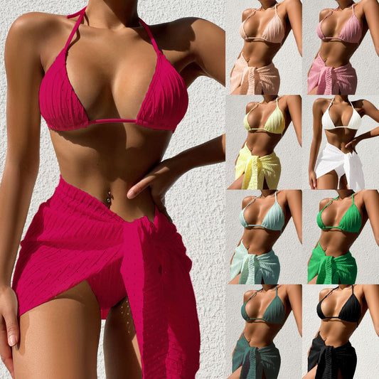 Set 3 pièces bikini col montant + jupe en maille — édition Luxe Wavely