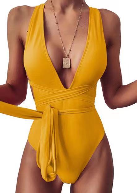 Maillot 1 pièce lacets deep V dos nu — collection Signature Wavly