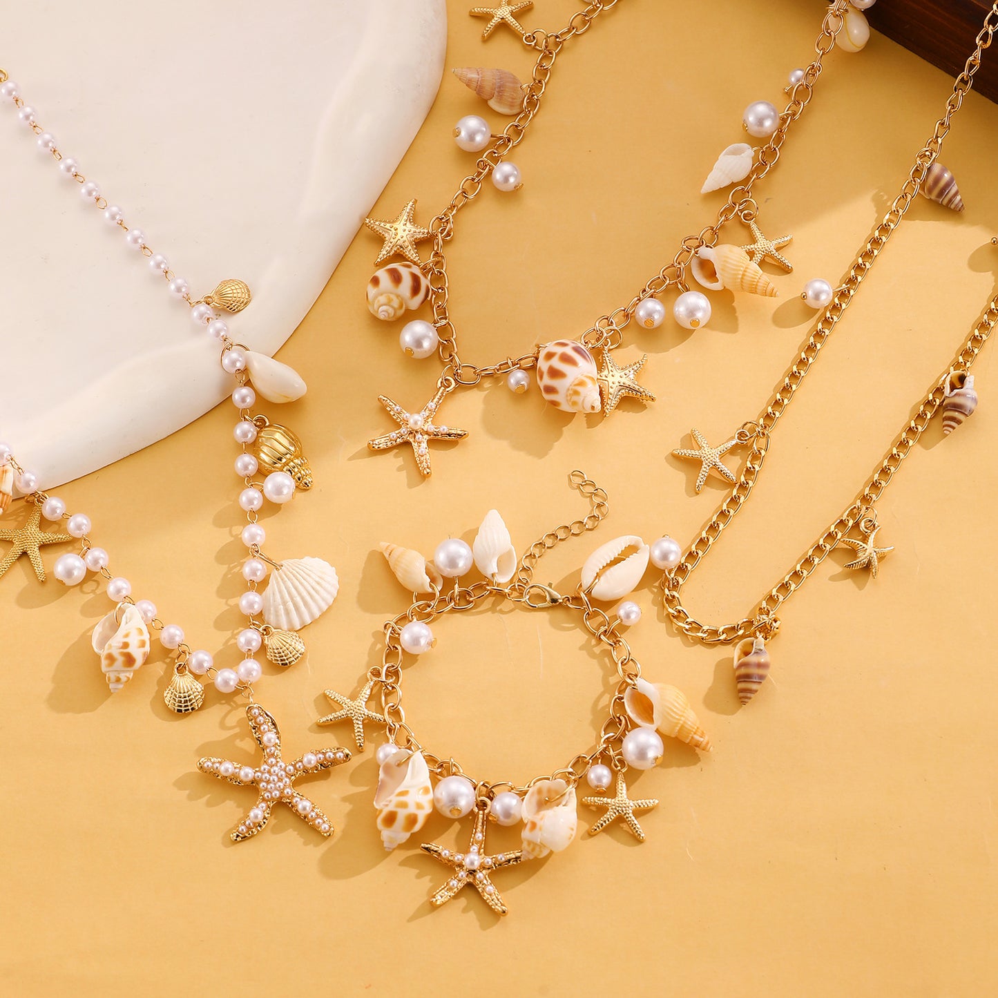 Set bijoux plage collier + bracelet coquillages — collection Wavly