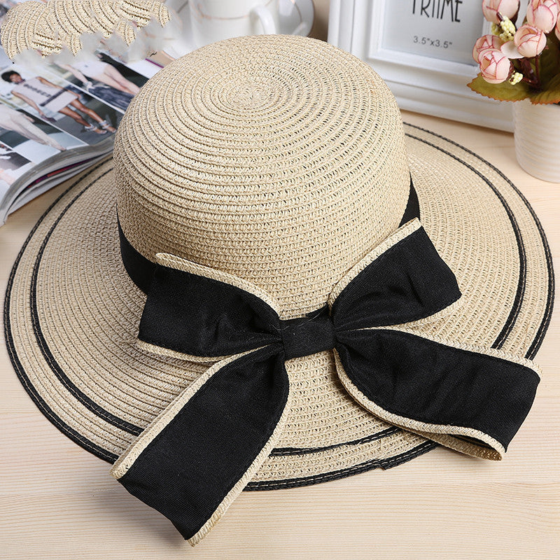 Chapeau de plage paille grand bord rayures & nœud — édition Saint-Tropez Wavly