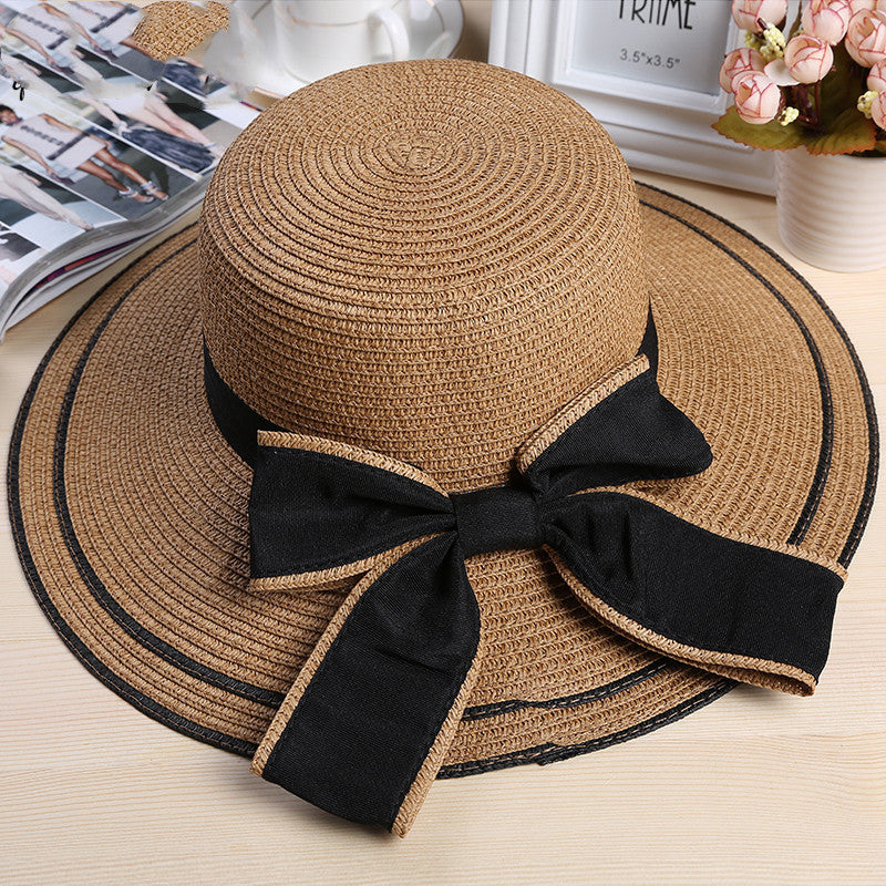 Chapeau de plage paille grand bord rayures & nœud — édition Saint-Tropez Wavly