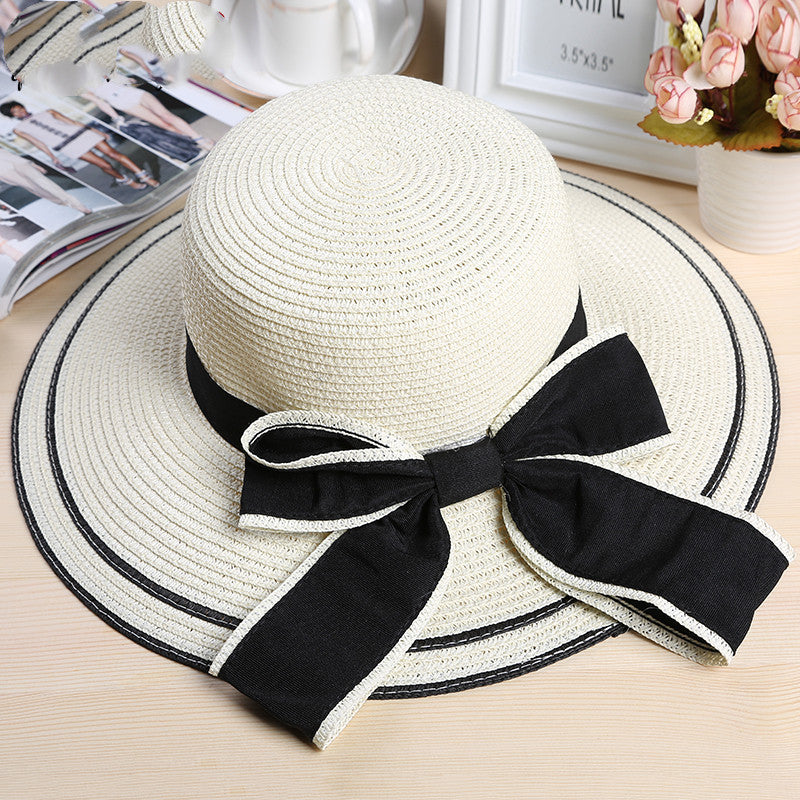 Chapeau de plage paille grand bord rayures & nœud — édition Saint-Tropez Wavly