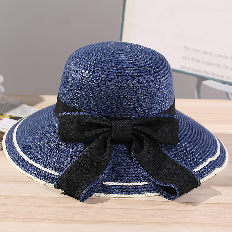 Chapeau de plage paille grand bord rayures & nœud — édition Saint-Tropez Wavly