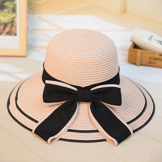 Chapeau de plage paille grand bord rayures & nœud — édition Saint-Tropez Wavly