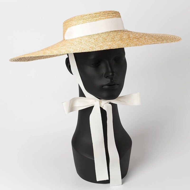Chapeau paille plat ruban soie — édition Minimal Wavly