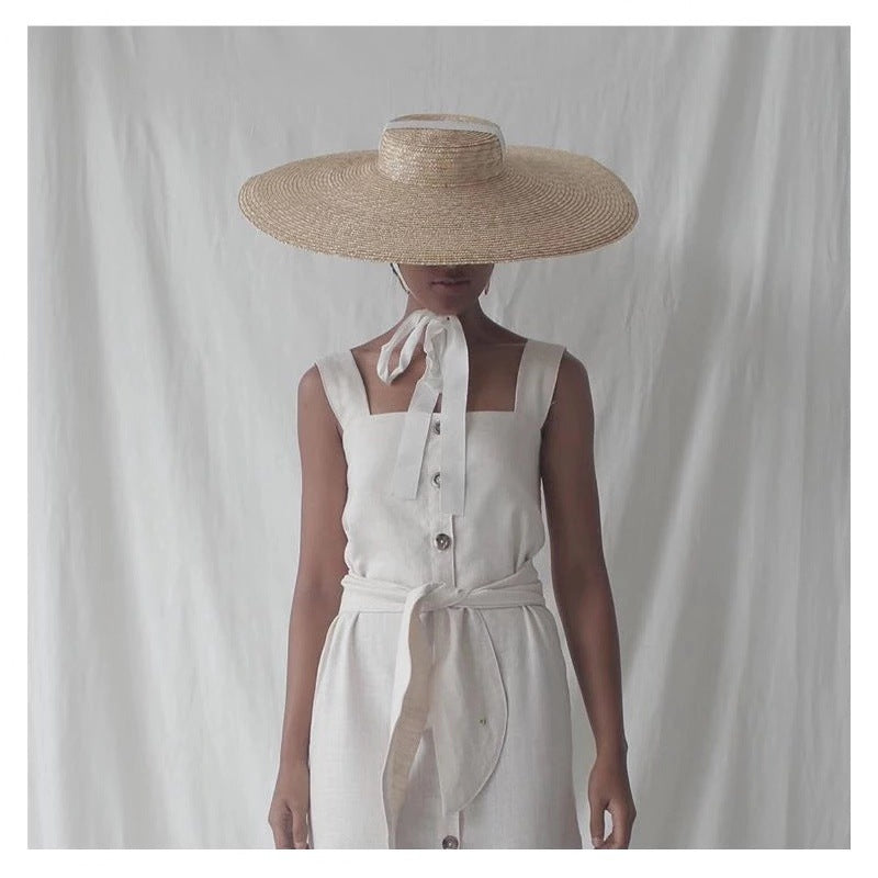 Chapeau paille plat ruban soie — édition Minimal Wavly
