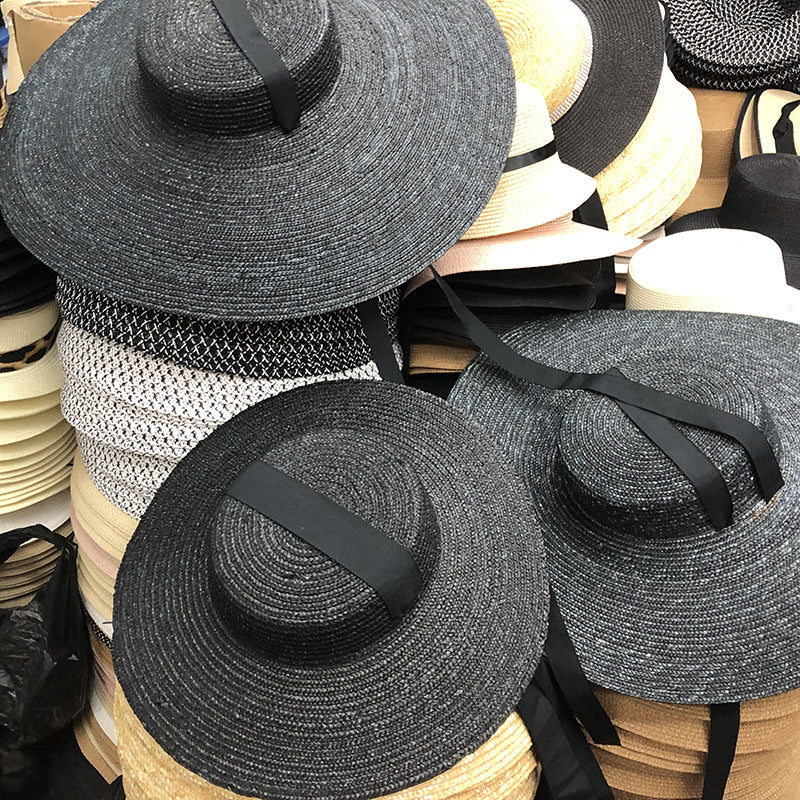 Chapeau paille plat ruban soie — édition Minimal Wavly