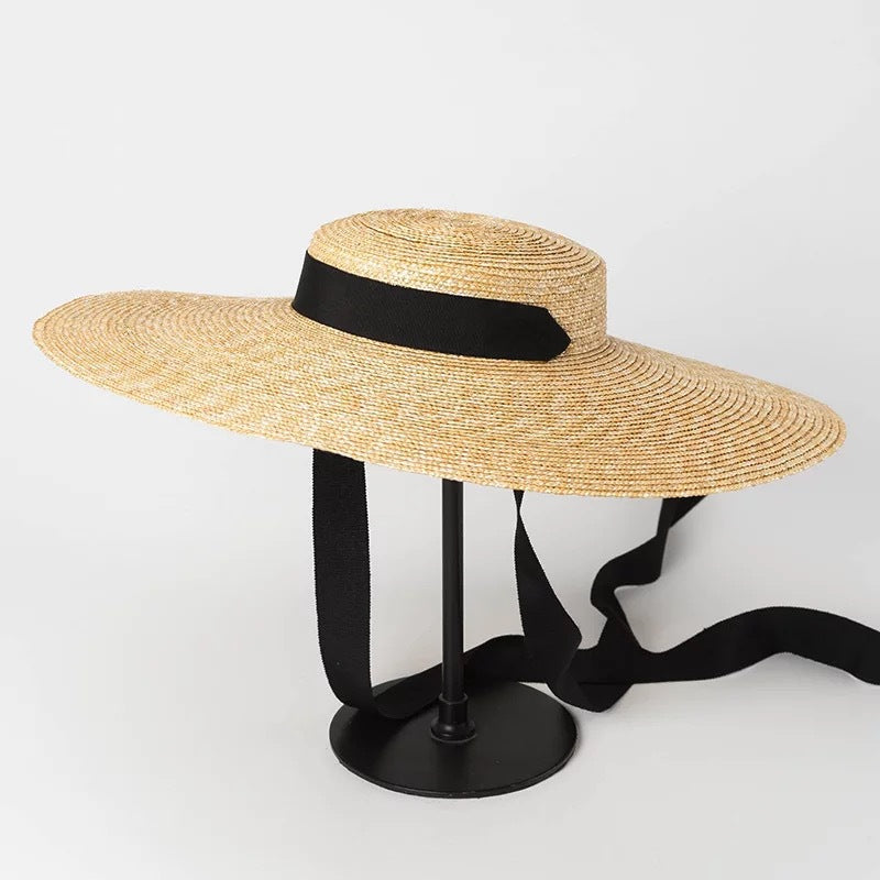 Chapeau paille plat ruban soie — édition Minimal Wavly