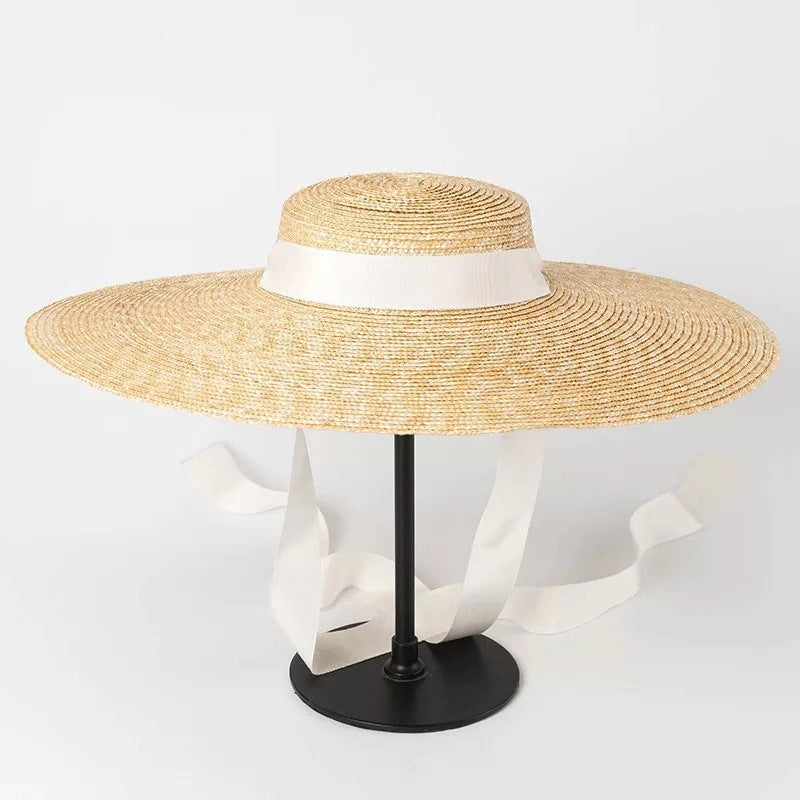 Chapeau paille plat ruban soie — édition Minimal Wavly
