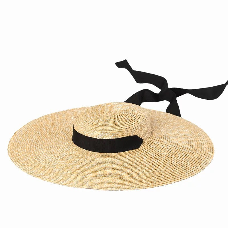 Chapeau paille plat ruban soie — édition Minimal Wavly