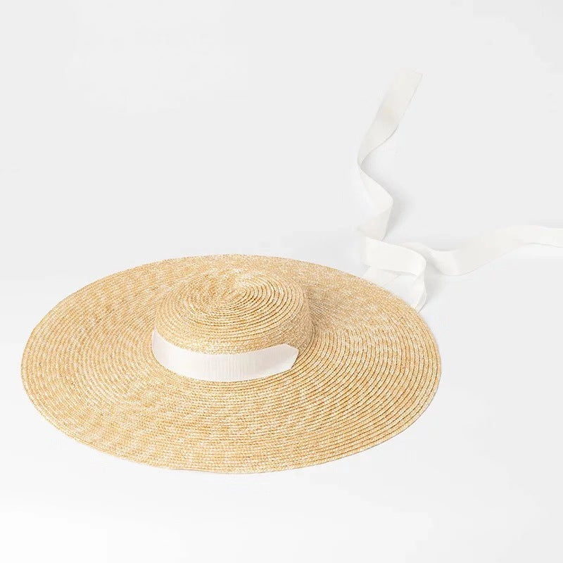 Chapeau paille plat ruban soie — édition Minimal Wavly