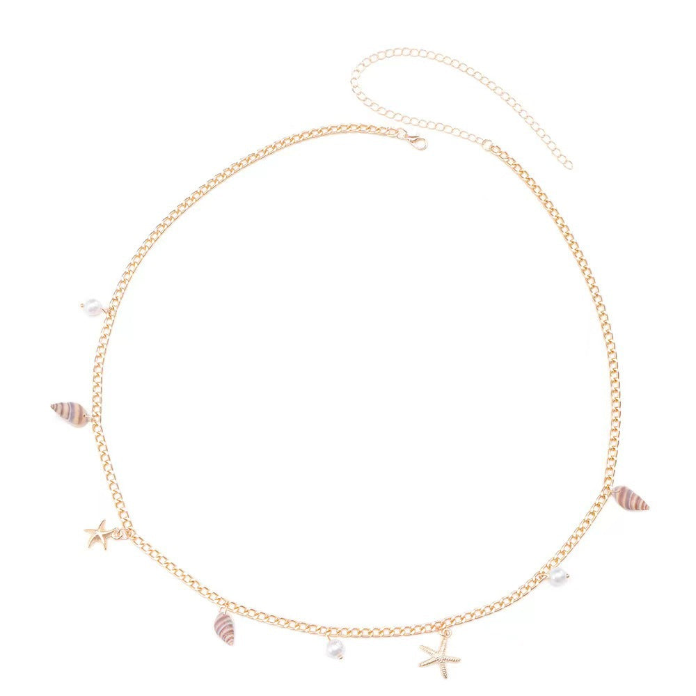 Chaîne de taille coquillages bohème dorée — collection Wavly