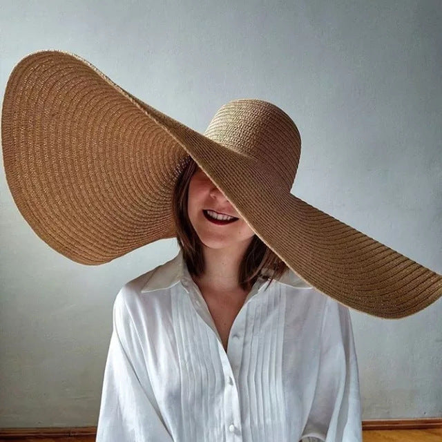 Grand chapeau de plage paille oversize pliable — édition Capri Wavly