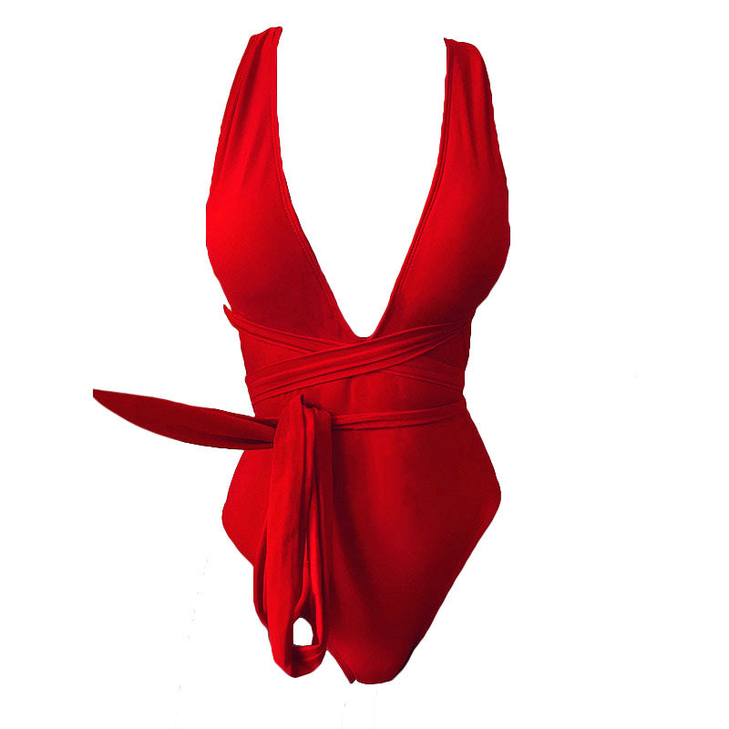 Maillot 1 pièce lacets deep V dos nu — collection Signature Wavly
