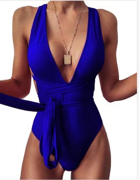 Maillot 1 pièce lacets deep V dos nu — collection Signature Wavly