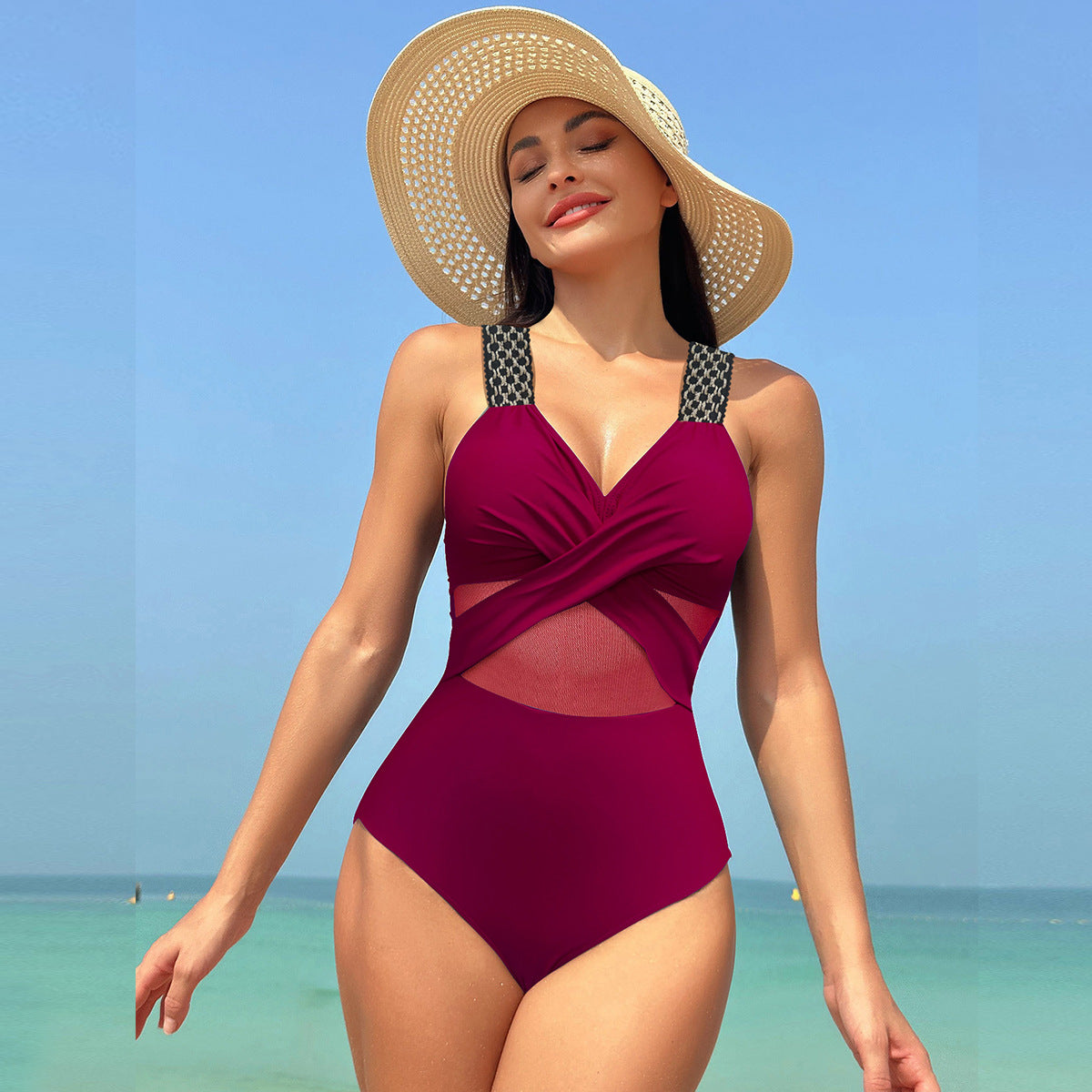 Maillot 1 pièce oeillets texturés — édition Texture Wavly