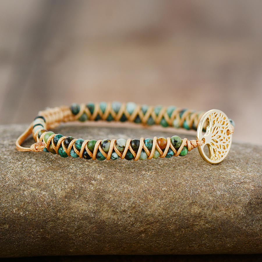 Bracelet tissé main perles effet pierre naturelle — collection Wavly