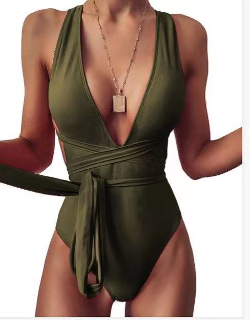 Maillot 1 pièce lacets deep V dos nu — collection Signature Wavly